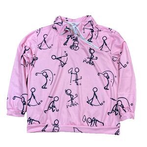 Acegolfs Stick Golf Design With Asymmetrical Zipper Golf Sweatshirt Pink 2X XXL